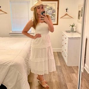 Jessica Simpson Tiered Eyelet Trim White Dress